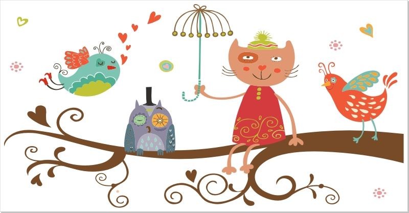 Větev plná zvířátek samolepka na zeď