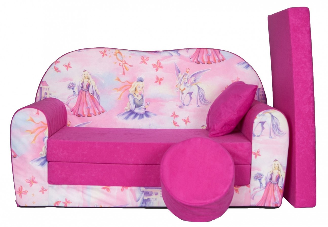 Rozkládací dětská pohovka s bobkem a polštářkem Princezny