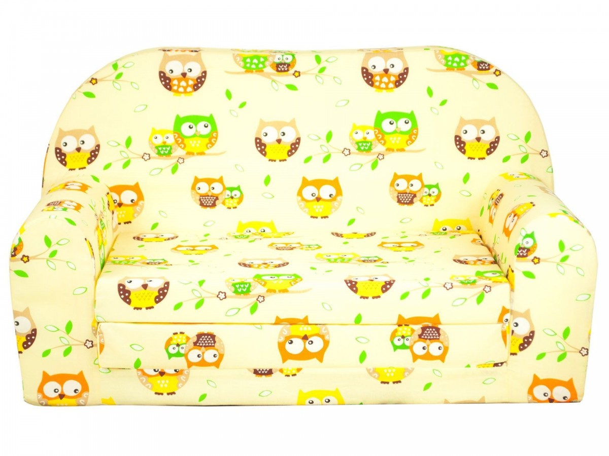 Rozkládací dětská mini pohovka Sovičky