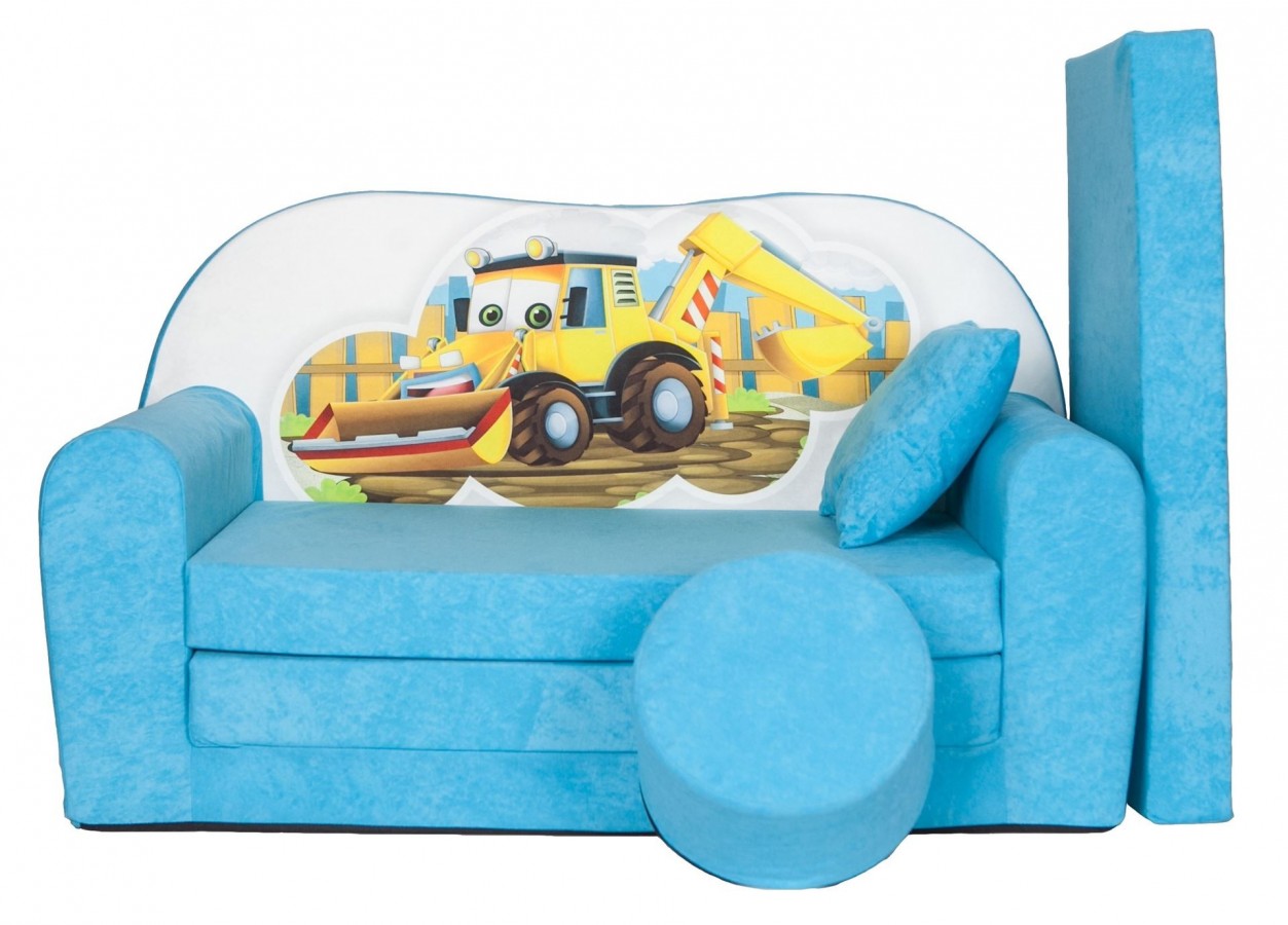Rozkládací dětská pohovka s bobkem a polštářkem Bagr