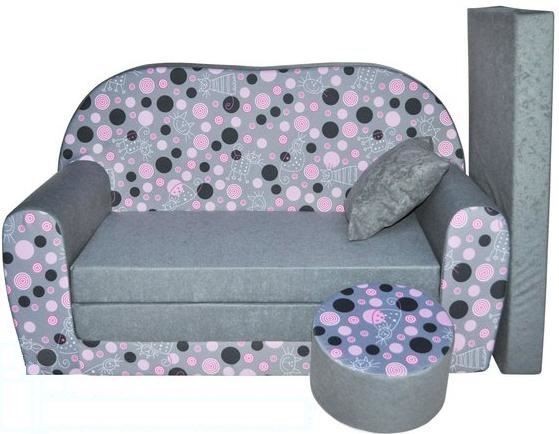 Rozkládací dětská pohovka s bobkem a polštářkem Kolečka a Kočičky