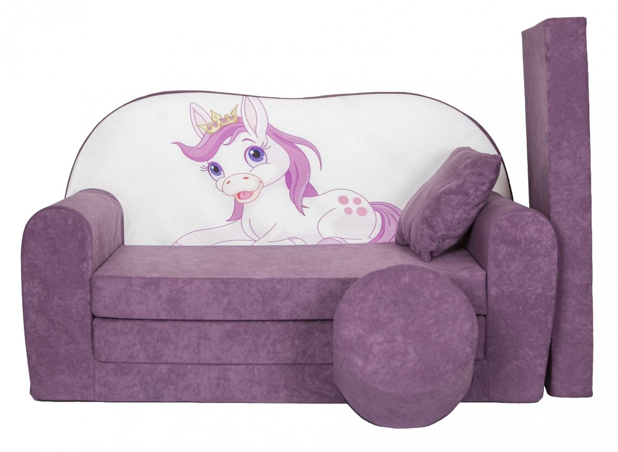 Rozkládací dětská pohovka s bobkem a polštářkem Poník