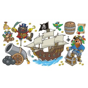 Piráti a pirátská loď samolepka na zeď