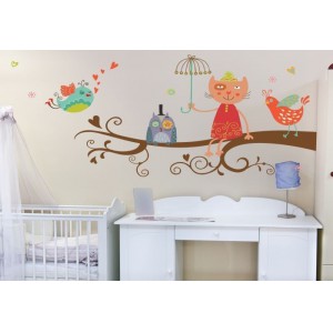 Větev plná zvířátek samolepka na zeď