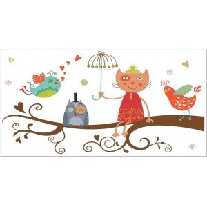 Větev plná zvířátek samolepka na zeď