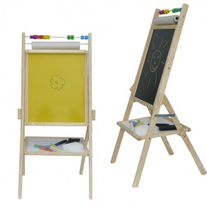 Dětská otočná žlutá tabule 4v1 přírodní - výška 88 cm