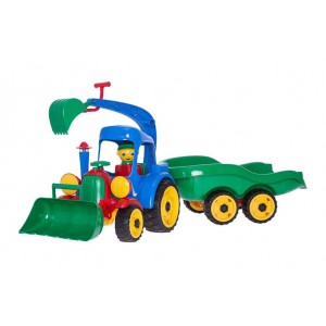 Traktor se lžíci, bagrem a vlečkou