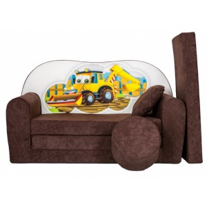 Rozkládací dětská pohovka s bobkem a polštářkem Bagr