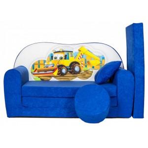 Rozkládací dětská pohovka s bobkem a polštářkem Bagr