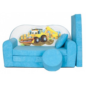 Rozkládací dětská pohovka s bobkem a polštářkem Bagr