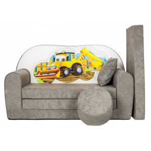 Rozkládací dětská pohovka s bobkem a polštářkem Bagr