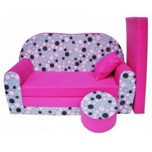 Rozkládací dětská pohovka s bobkem a polštářkem Kolečka a Kočičky