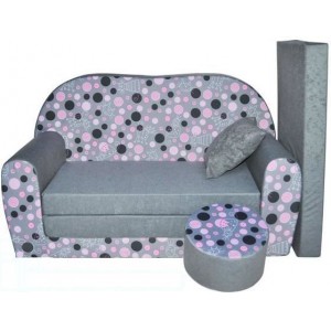 Rozkládací dětská pohovka s bobkem a polštářkem Kolečka a Kočičky
