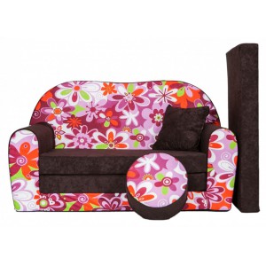 Rozkládací dětská pohovka s bobkem a polštářkem Kytičky