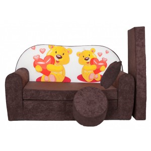 Rozkládací dětská pohovka s bobkem a polštářkem Méďové