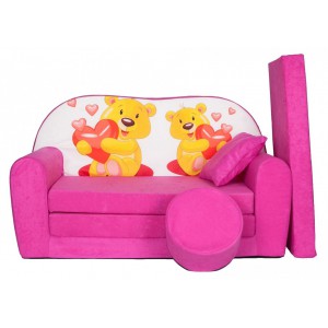 Rozkládací dětská pohovka s bobkem a polštářkem Méďové