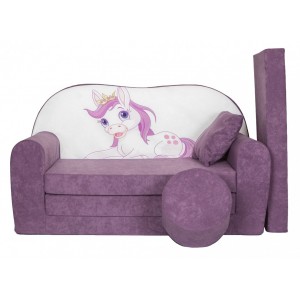 Rozkládací dětská pohovka s bobkem a polštářkem Poník