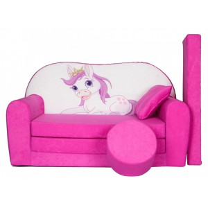 Rozkládací dětská pohovka s bobkem a polštářkem Poník