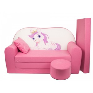 Rozkládací dětská pohovka s bobkem a polštářkem Poník