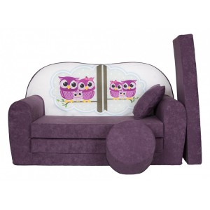 Rozkládací dětská pohovka s bobkem a polštářkem Sovy