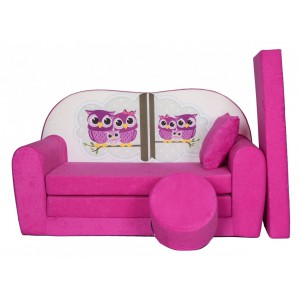 Rozkládací dětská pohovka s bobkem a polštářkem Sovy