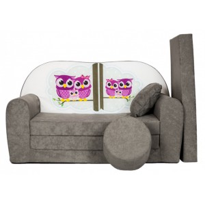Rozkládací dětská pohovka s bobkem a polštářkem Sovy