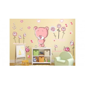 Medvídek a kytičky samolepka na zeď