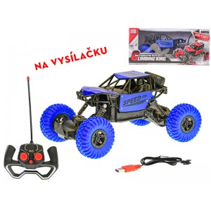 R/C auto terénní 27 cm 49Mhz na dobíjecí baterii plná funkce v krabičce modrá